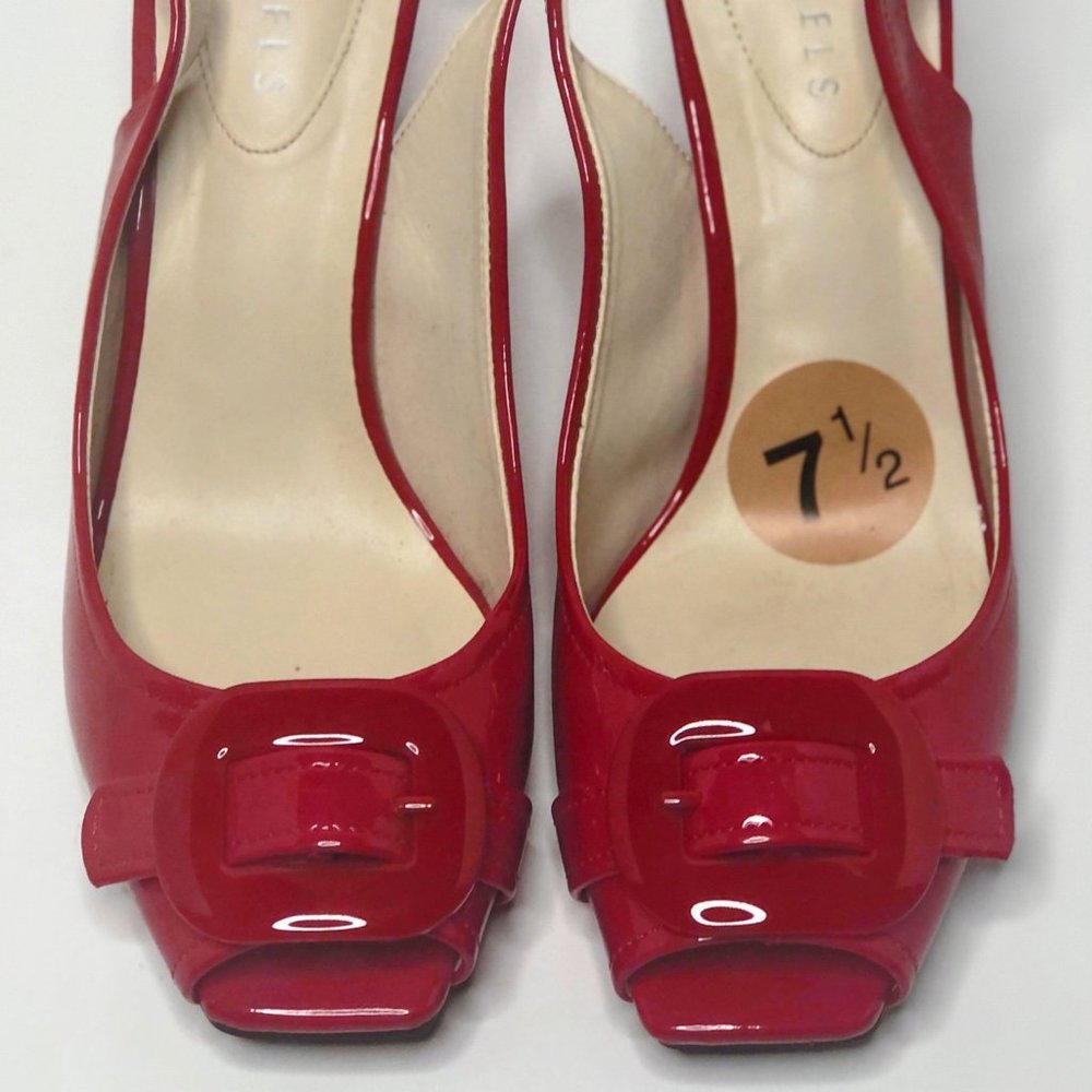 New Women's Nickels Ruby Red Patent Leather Peep Toe Slingback Wedge Size 7.5